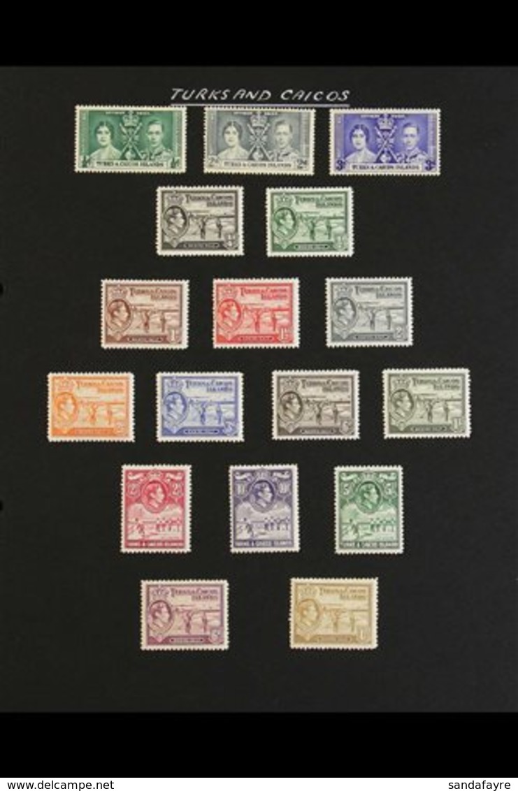 \Y 1938-1950 SUPERB MINT COLLECTION OF SETS\Y Presented On Album Pages, All Different, Inc 1937 Coronation Set, 1938-45  - Turks & Caicos (I. Turques Et Caïques)