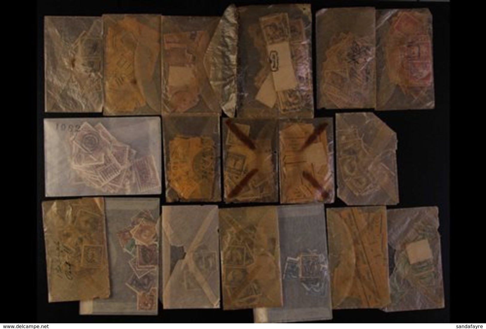 \Y 1890s-1920s USED HOARD\Y Large Quantity Of Old, Crunchy, Glassine Packets Full Of Old Stamps From 1890s-1920s, Mostly - Other & Unclassified