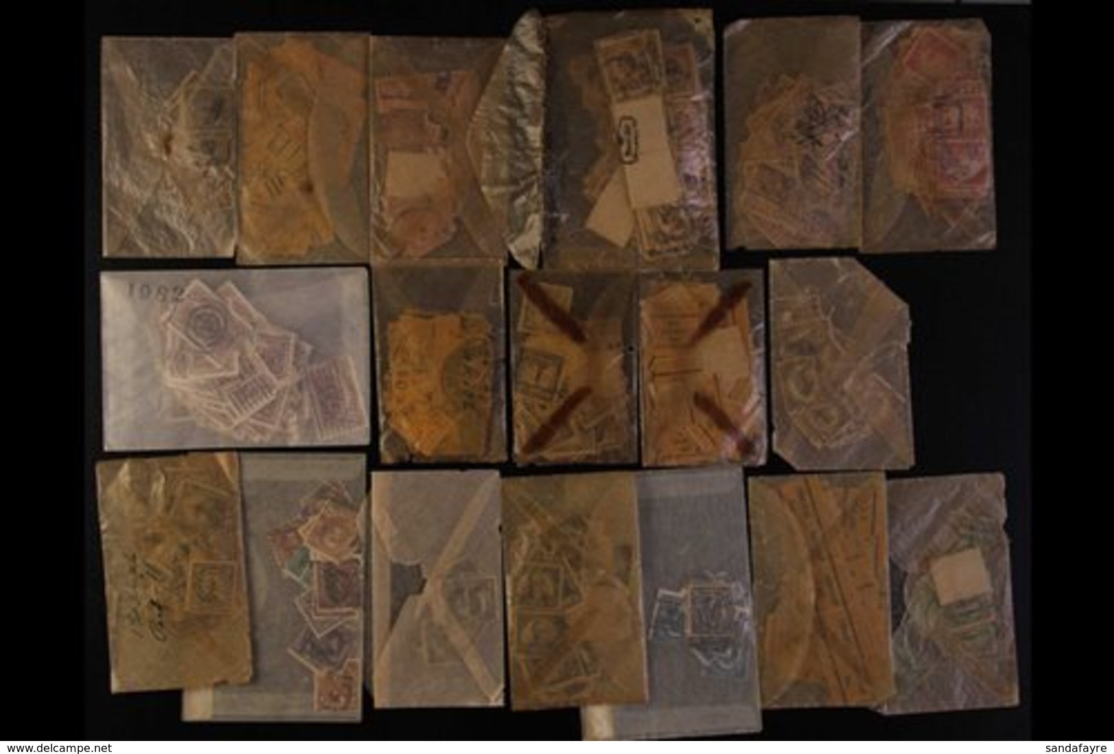 \Y 1890s-1920s USED HOARD\Y Large Quantity Of Old, Crunchy, Glassine Packets Full Of Old Stamps From 1890s-1920s, Mostly - Autres & Non Classés