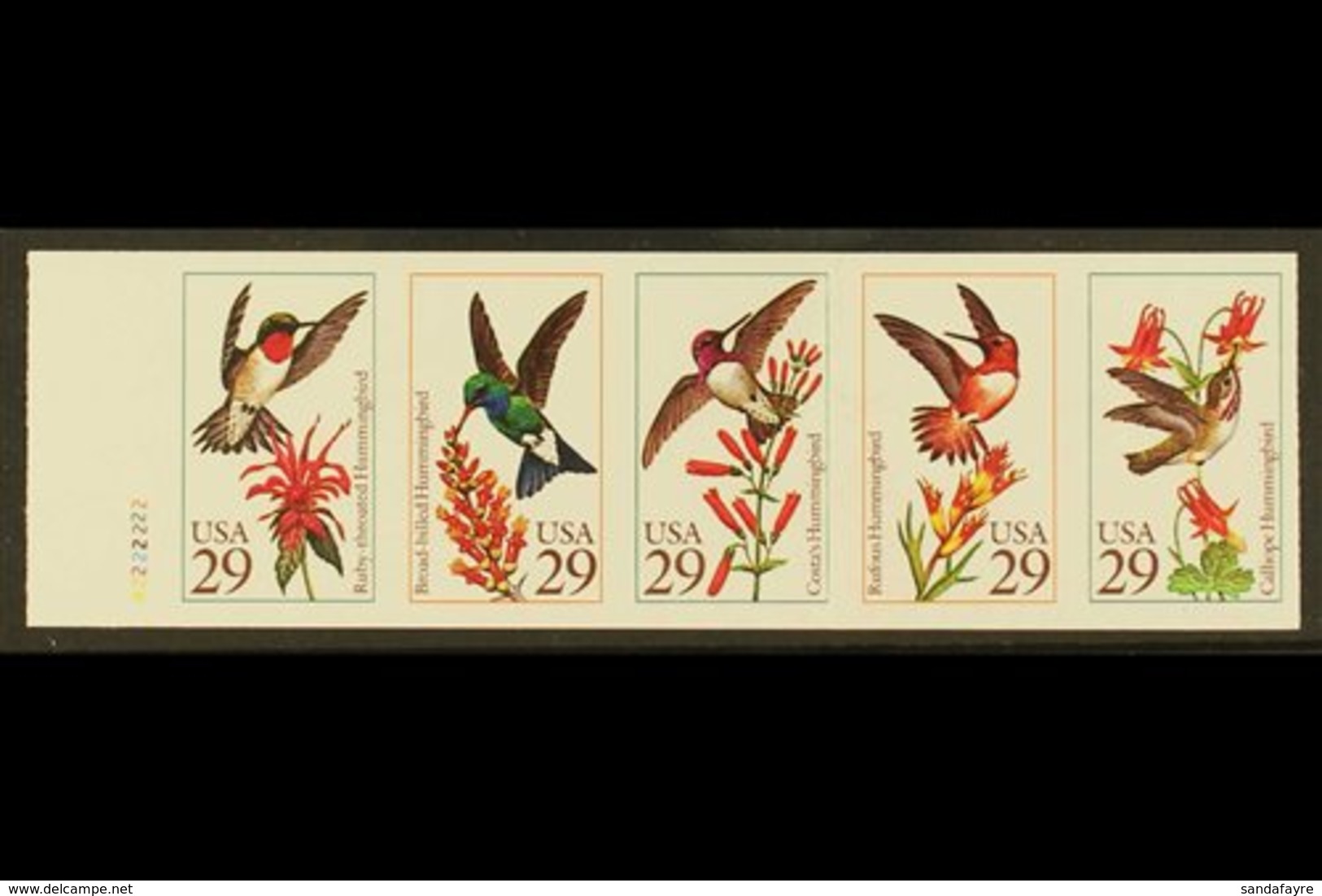 \Y 1992 IMPERF PROOF BOOKLET PANE\Y 9c Hummingbirds Imperf Proof Booklet Pane Of Five In Finished Design, Scott 2646aPi, - Other & Unclassified