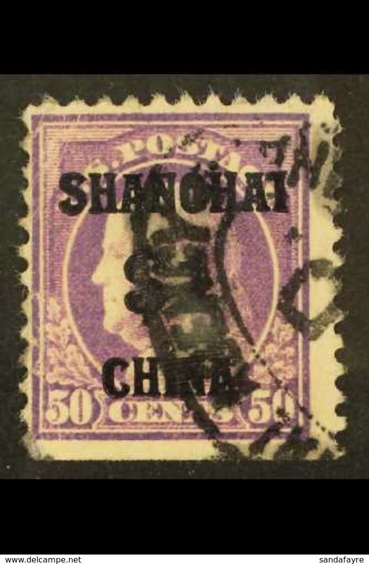 \Y SHANGHAI POSTAL AGENCY\Y 1919 $1 On 50c Light Violet, Scott K15, Used With Fine Shanghai Agency Oval Pmk, Straight Ed - Sonstige & Ohne Zuordnung