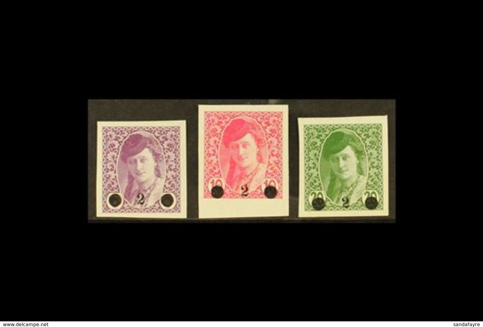 \Y 1919 ISSUES FOR BOSNIA & HERZEGOVINA\Y 2h Surcharges On Newspaper "Bosnian Girl" Imperf Stamps, Complete Set, Mi 27/9 - Other & Unclassified