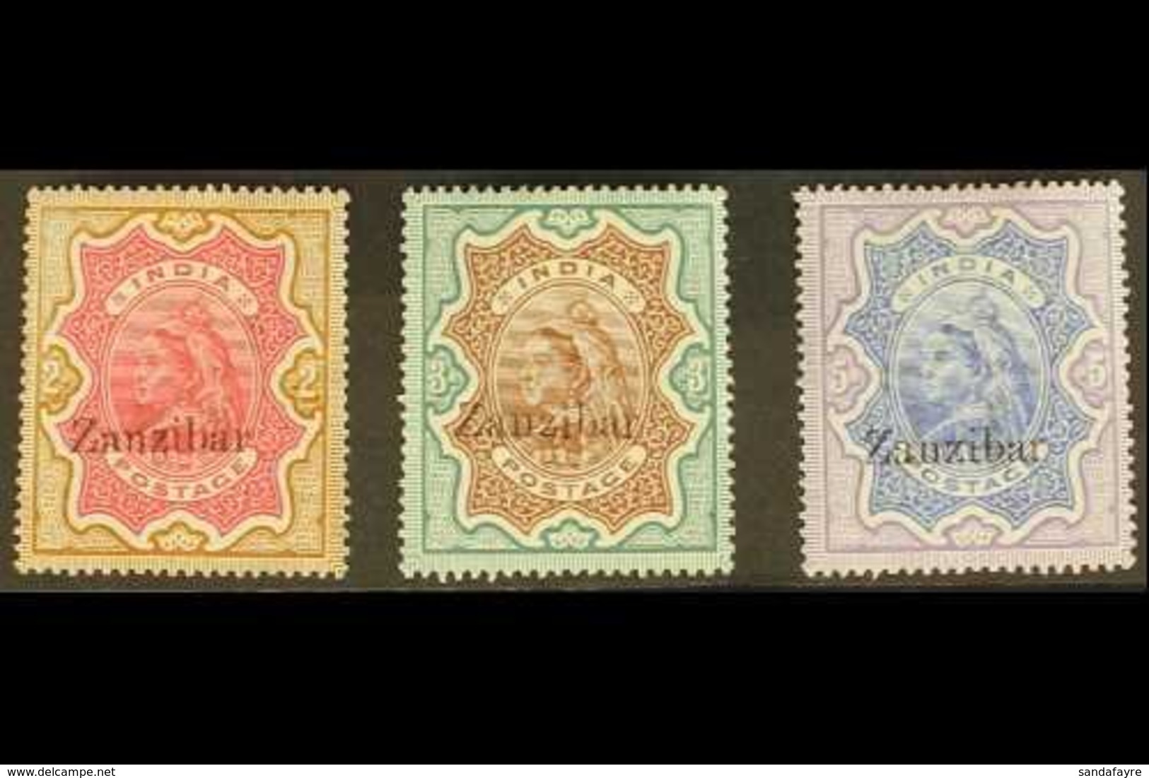 \Y 1895\Y 2r, 3r And 5r Overprinted On India, SG 19/21, Fine Mint. (3 Stamps) For More Images, Please Visit Http://www.s - Zanzibar (...-1963)