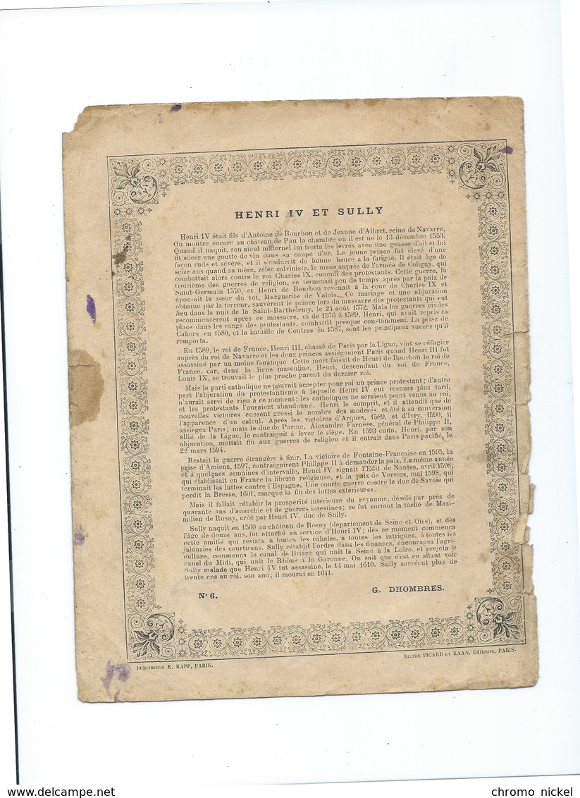 HENRI IV Et SULLY Hommes De Guerre Passable  Protège-cahier Couverture   225 X 170  3 Scans - Protège-cahiers