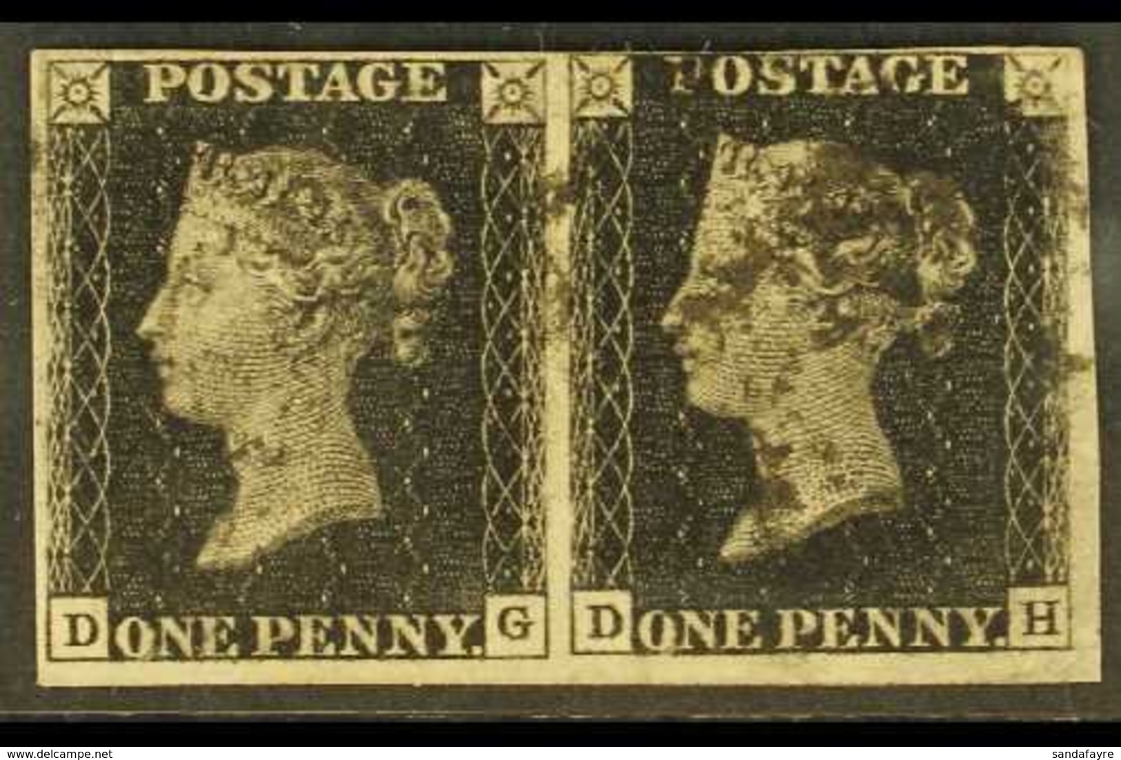 \Y 1840\Y 1d Black Pair, SG 2, Plate 7, Check Letters "D - G / D - H", 4 Margins (close At Top), Fine Used (D-H With Tin - Unclassified