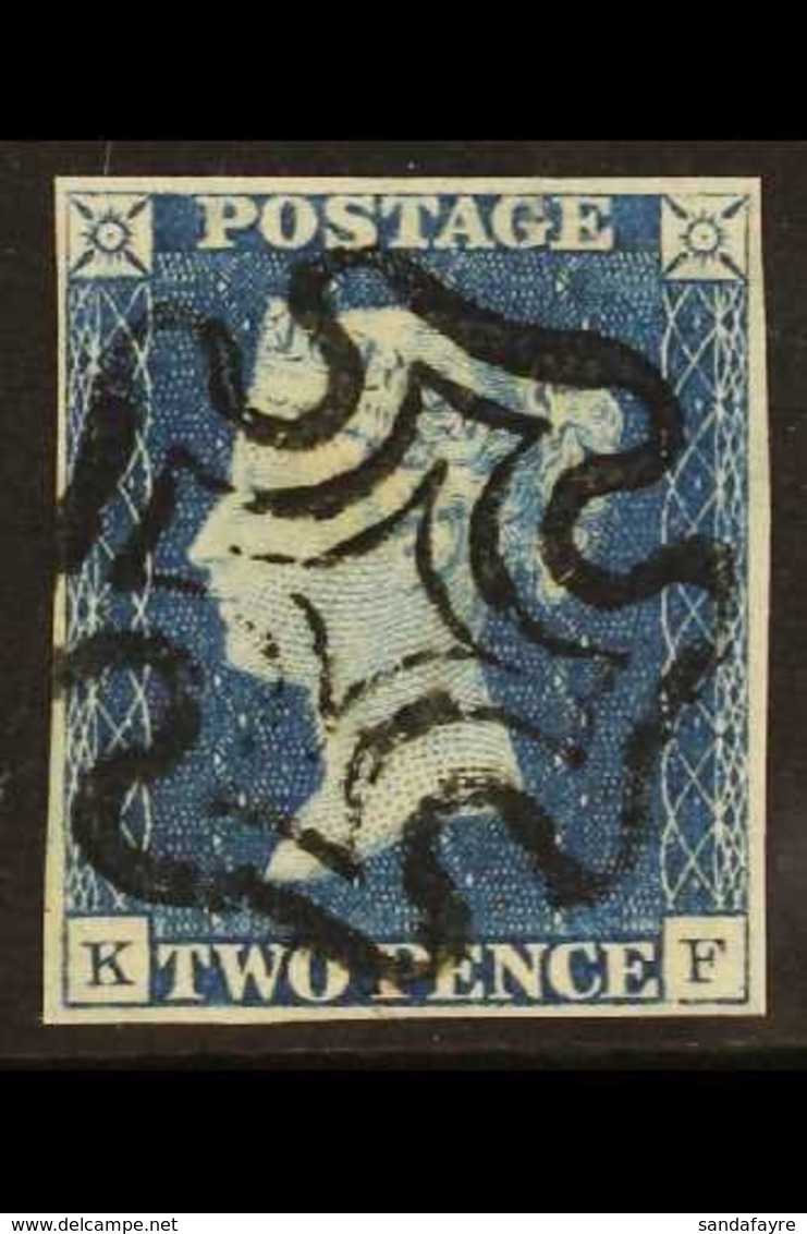 \Y 1840\Y 2d Deep Full Blue, Check Letters 'K - F', Plate 1, SG 4, Used With 4 Clear Margins & Crisp Black MC Cancellati - Other & Unclassified