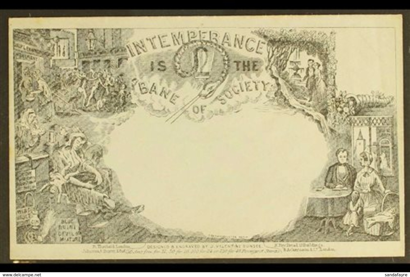 \Y 1840s/50s ILLUSTRATED ENVELOPE\Y "Intemperance Is The Bane Of Society" reprinted By Deraedemaker, Very Fine. For More - Autres & Non Classés