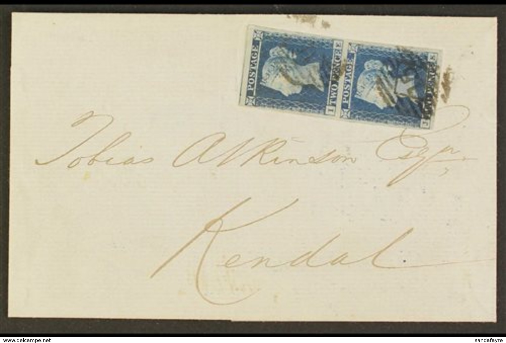 \Y 1841\Y 2d Deep Full Blue, Vertical Imperf Pair, SG 15, Used On 1852 Entire To Kendal, Lovely Item With Large Margins  - Autres & Non Classés