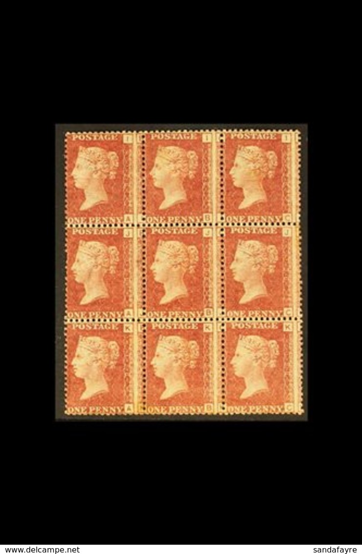 \Y 1864-79\Y 1d Red Plate 196, SG 43, Never Hinged Mint Block Of Nine, Showing Dramatic Vertical Perf Shift To Right, Li - Other & Unclassified