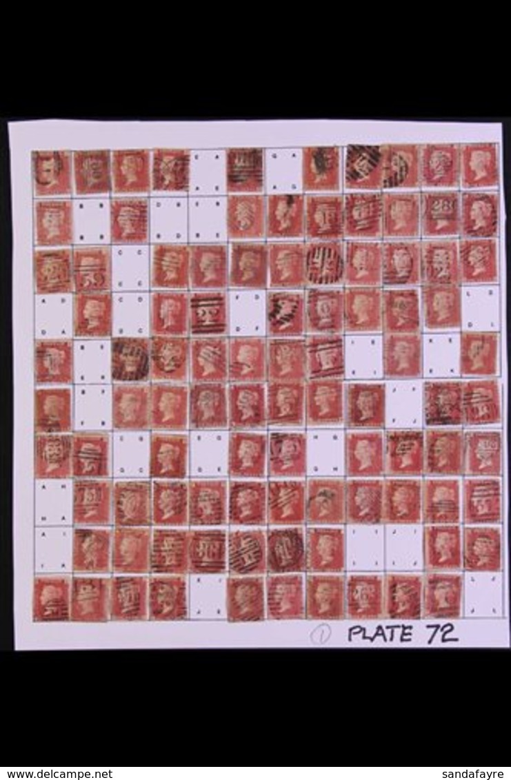 \Y 1864-79 PENNY RED PARTIAL PLATE RECONSTRUCTION\Y PLATE 72 - A Partly Complete Used Reconstruction With 173 Of The 240 - Other & Unclassified