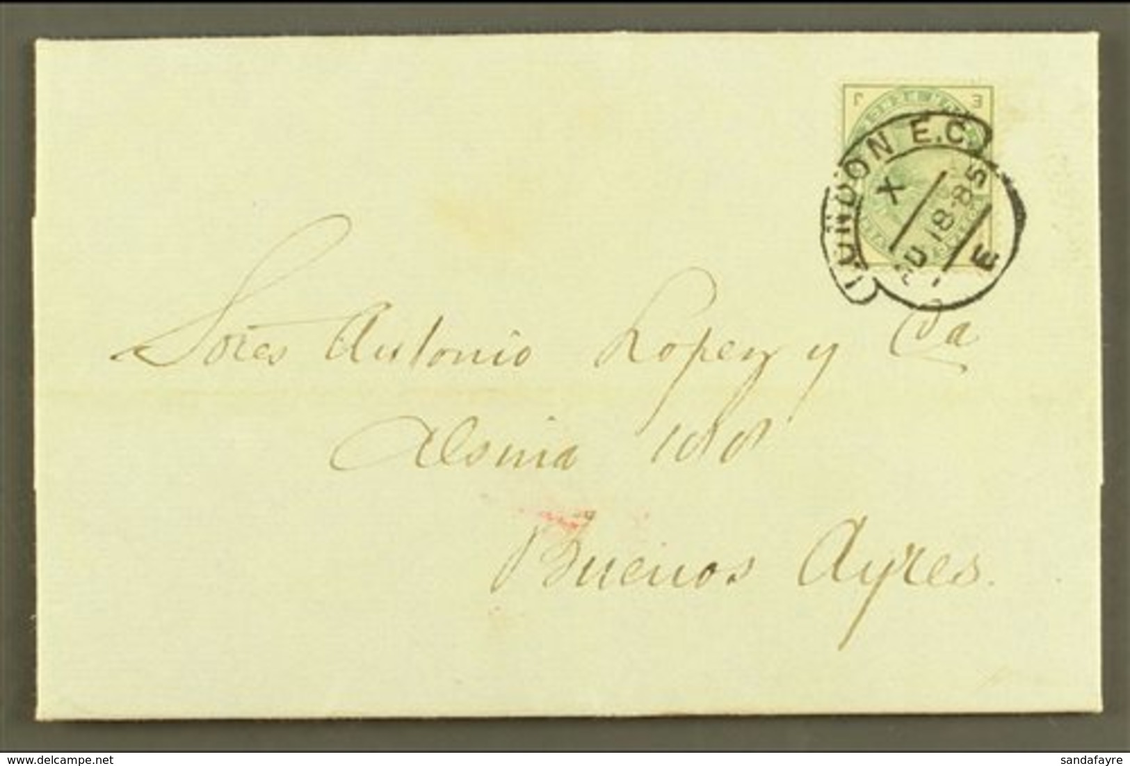 \Y 1885\Y (18 Aug) Entire To Buenos Aires, Franked 1883-84 4d Dull Green, SG 192, Nice Original Colour, Tied By Fine Lon - Other & Unclassified