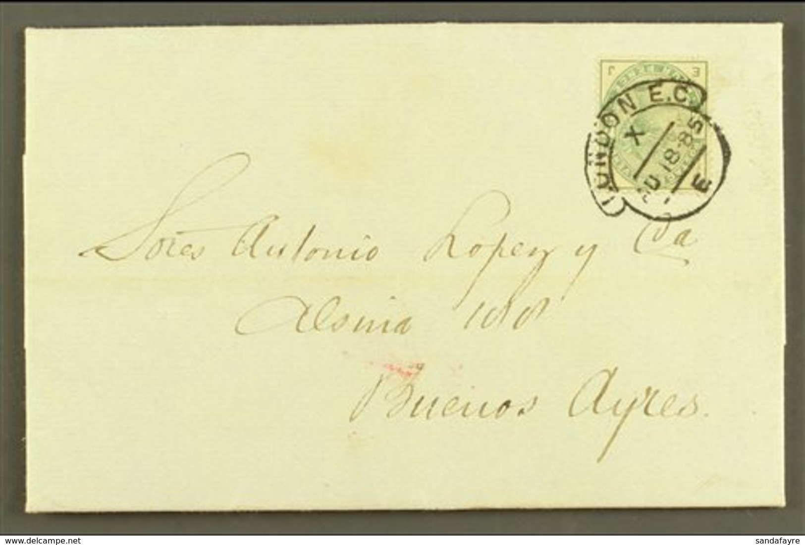 \Y 1885\Y (18 Aug) Entire To Buenos Aires, Franked 1883-84 4d Dull Green, SG 192, Nice Original Colour, Tied By Fine Lon - Autres & Non Classés