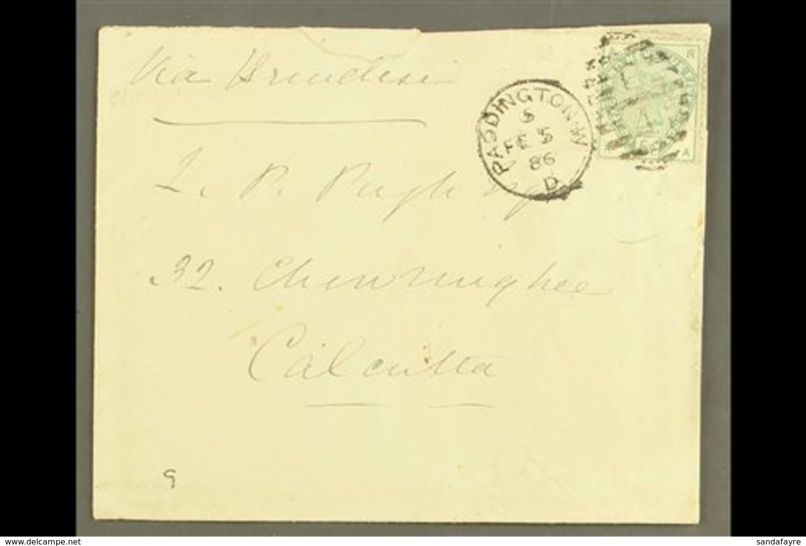 \Y 1886\Y (5 Feb) Env  To Calcutta, India, Franked 1883-84 5d Dull Green, SG 193, Paddington Duplex Cancel, Very Fine "S - Other & Unclassified