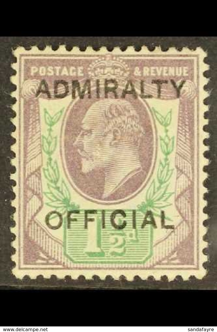 \Y OFFICIAL\Y ADMIRALTY 1903 1½d Dull Purple & Green With "ADMIRALTY OFFICIAL" Overprint, SG O103, Fine Mint, Expertized - Ohne Zuordnung