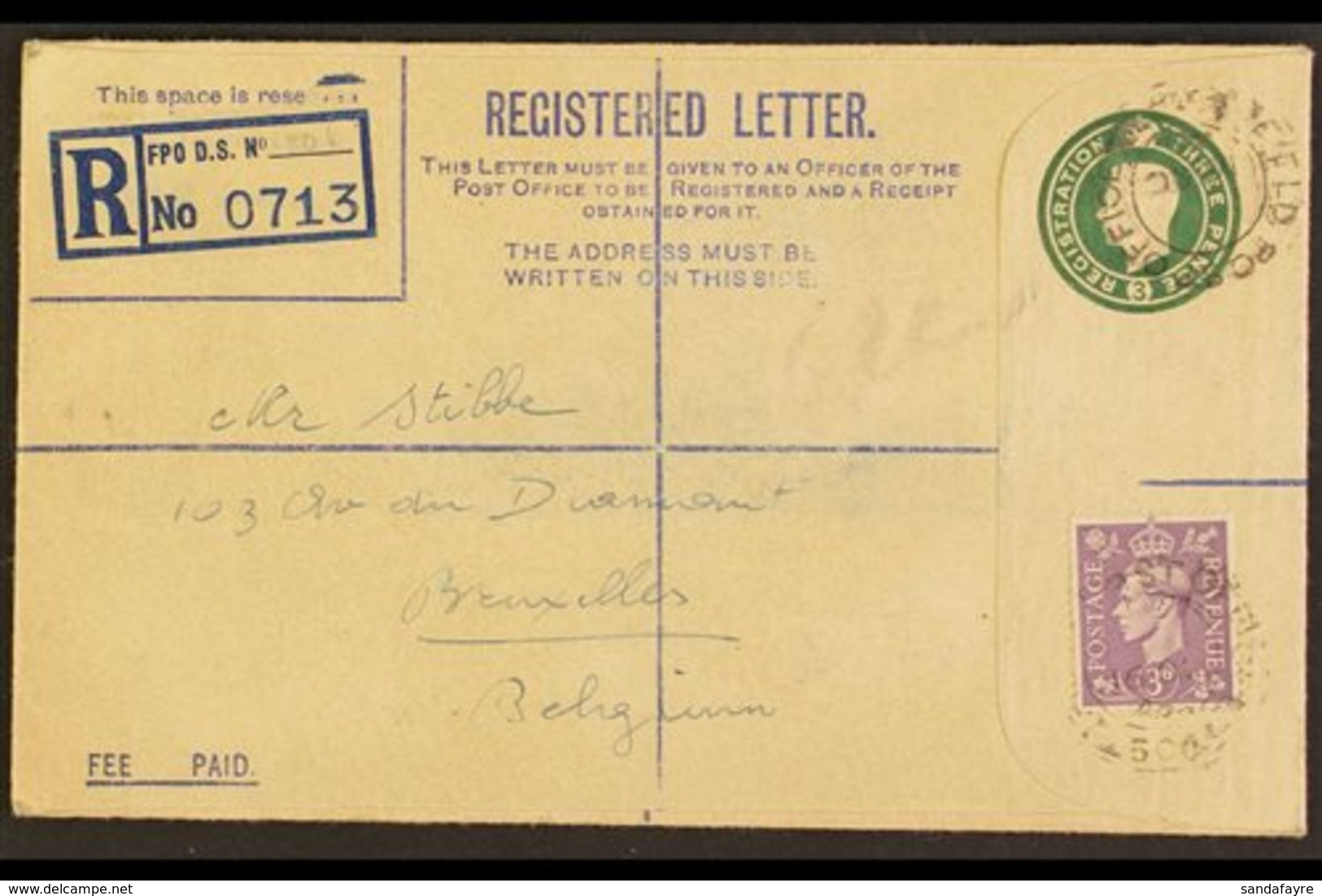 \Y REGISTRATION ENVELOPES\Y FORCES ISSUE 1944 3d Green, Size G2, Both Types With Square And Round Stops On The Back, Hug - Non Classés