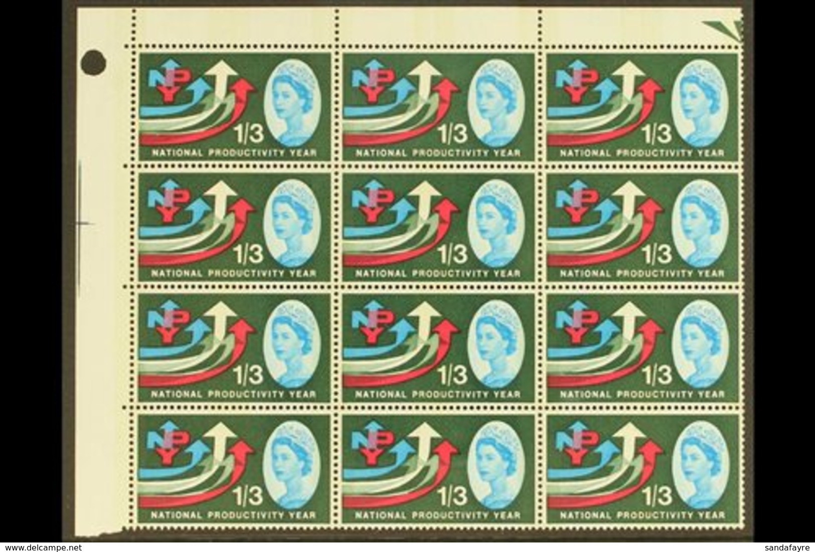 \Y 1962\Y National Productivity Year 1s6d Phosphor, SG 633p, CORNER BLOCK OF TWELVE (3 X 4) Superb Never Hinged Mint. Lo - Other & Unclassified