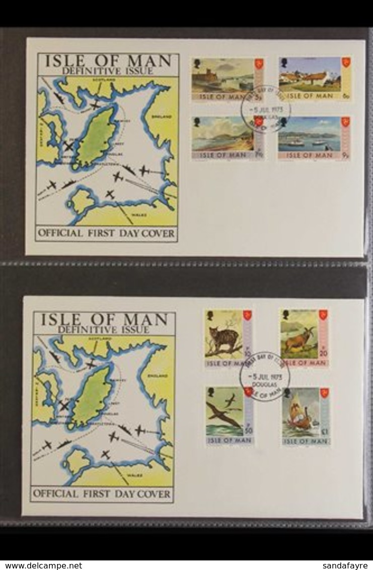 \Y ISLE OF MAN\Y 1966-88 FIRST DAY COVERS COLLECTION Housed In Two Cover Albums, With Definitives, Commemoratives & Mini - Autres & Non Classés