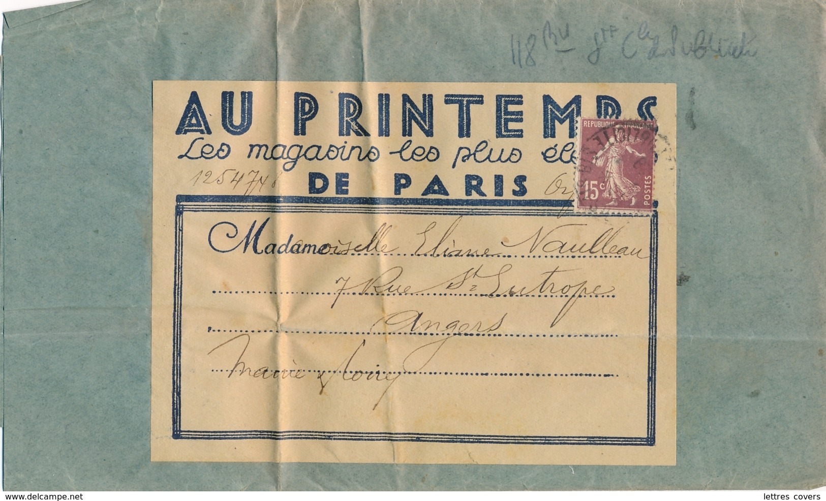SEMEUSE N°189 Obl " STE CLE PUBLICITÉ PARIS 118 1929  SEUL Sur Grande Bande Des Magasins AU PRINTEMPS - 1921-1960: Modern Period