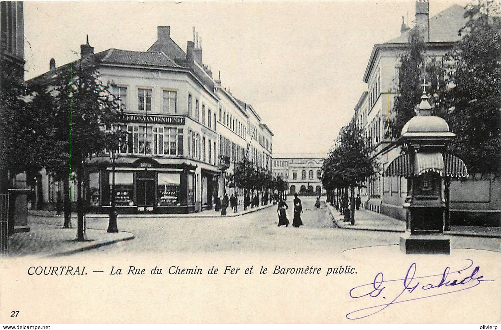 Courtrai - La Rue Du Chemin De Fer Et Le Baromètre Public - Edit. Van Den Heuvel N° 27 - Kortrijk