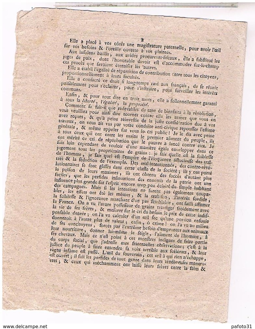 LETTRE 26 10.1793 MINISTRE INTERIEUR  PARE  AUX  LABOUREURS FERMIERS MEUNIERS LOI16 - Documents Historiques