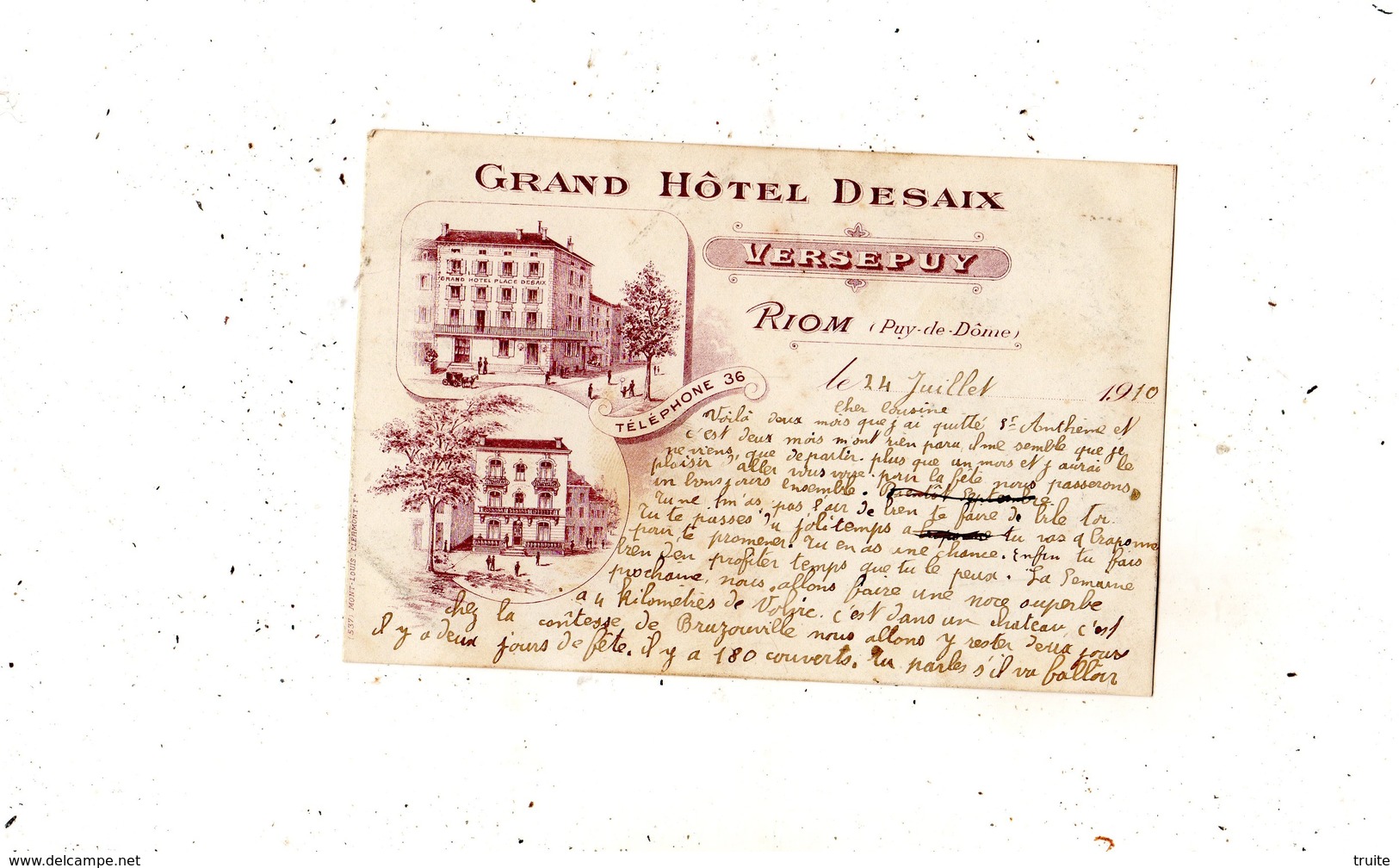 RIOM GRAND HOTEL DESAIX (RARE) - Riom