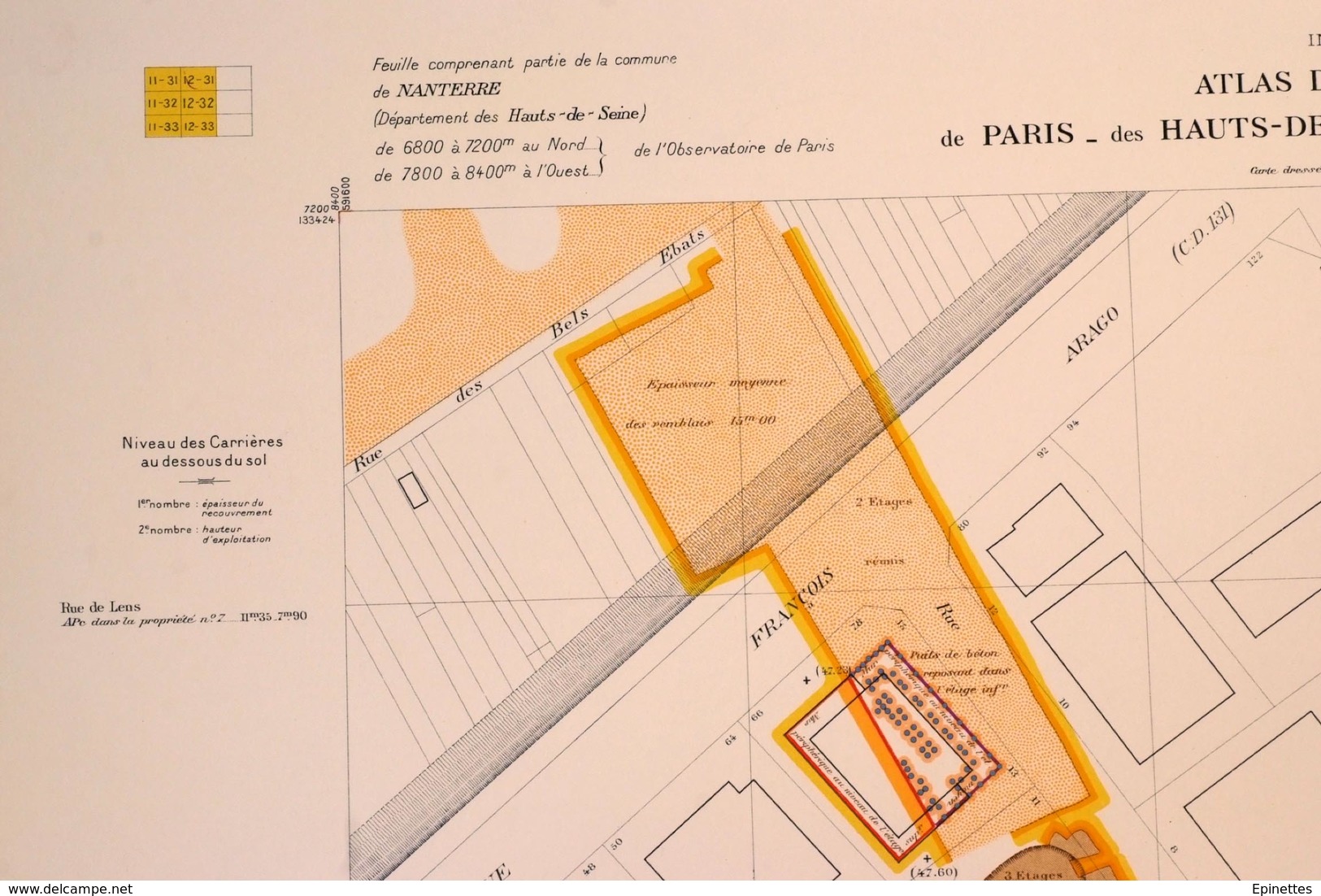 ATLAS DES CARRIERES SOUTERRAINES DE PARIS, HAUTS-DE-SEINE 92: Feuille 12-32, 1971? NANTERRE - Plan IGC - Topographical Maps