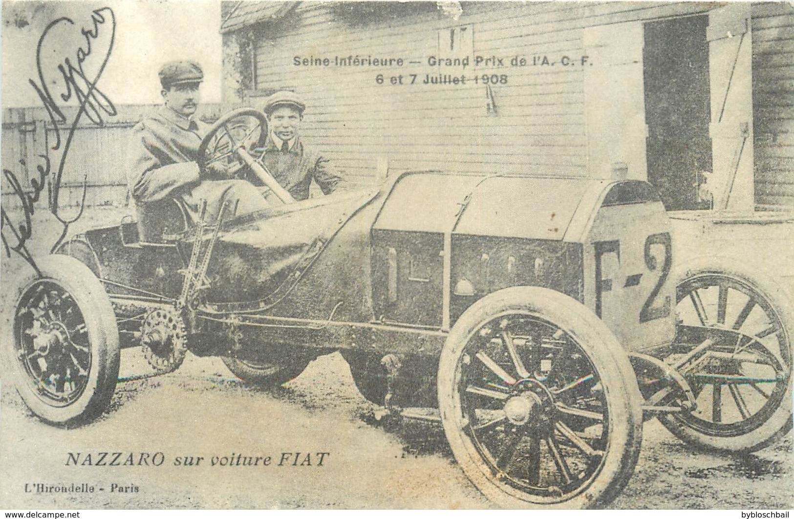 CPA 76 Seine Maritime Inférieure GRAND PRIX DE L'ACF - 6 ET 7 JUILLET 1908 - NAZZARO SUR VOITURE FIAT Course Automobile - Altri & Non Classificati