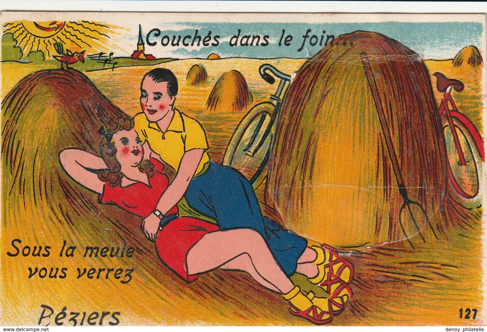 34/ Beziers Carte A Systéme - Couchés Dans Les Foins , Sous La Meule Vous Verez   Beziers  - Ecrite 1943 - Beziers