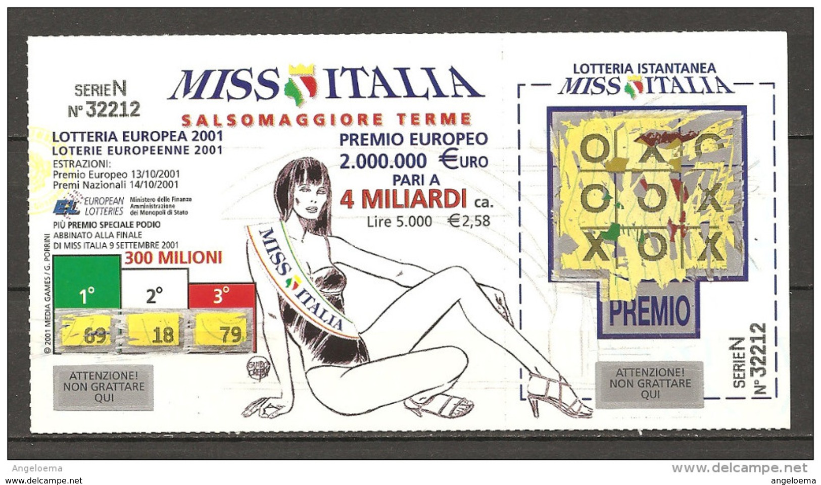 2001 - Lotteria Abbinata A: Miss Italia SALSOMAGGIORE, Maratona ENZO FERRARI Di CARPI, GP Merano Ippica, Lott. Europea - Biglietti Della Lotteria