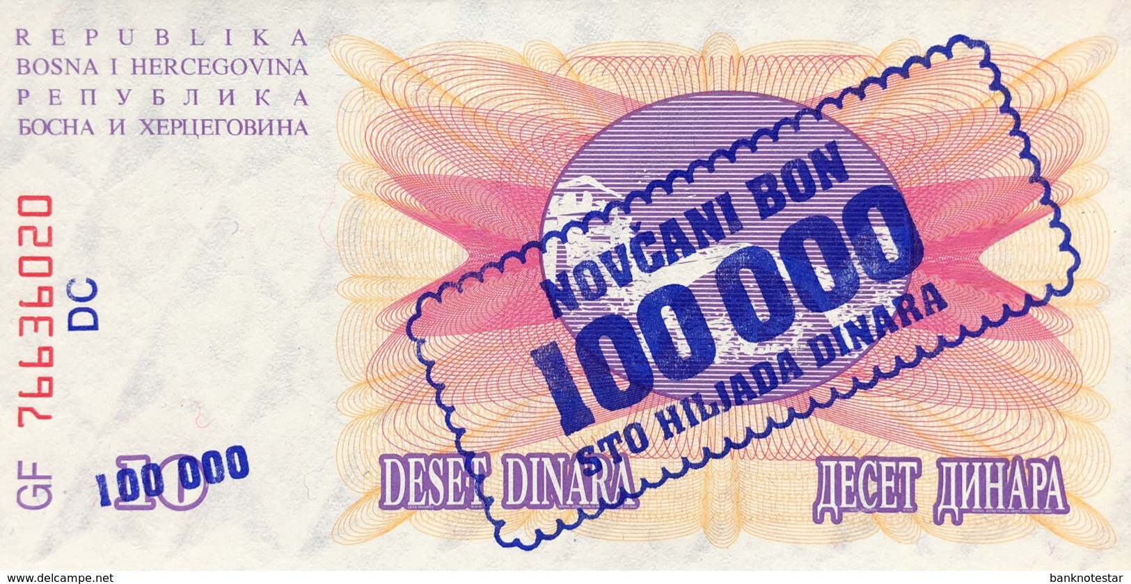 Bosnia 100.000 Dinara, P-34a (1.9.1993) - UNC - Bosnien-Herzegowina