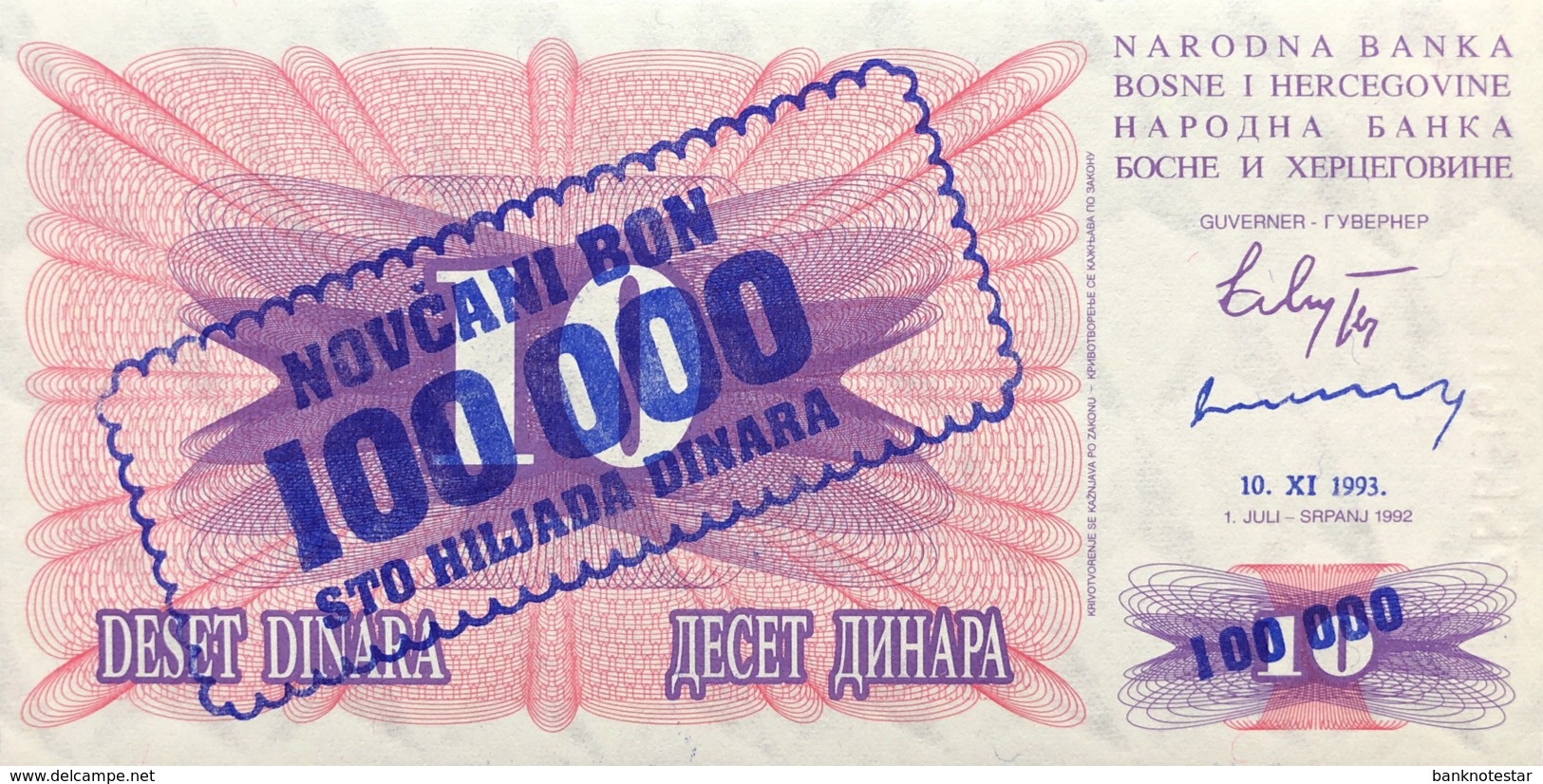 Bosnia 100.000 Dinara, P-34a (1.9.1993) - UNC - Bosnien-Herzegowina
