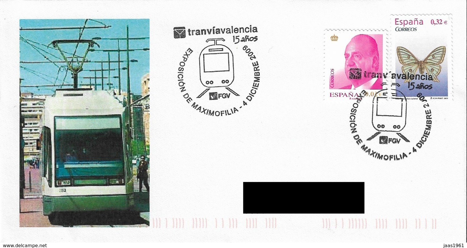 SPAIN. POSTMARK. 15th ANNIV. VALENCIA TRAM. 2009 - Máquinas Franqueo (EMA)