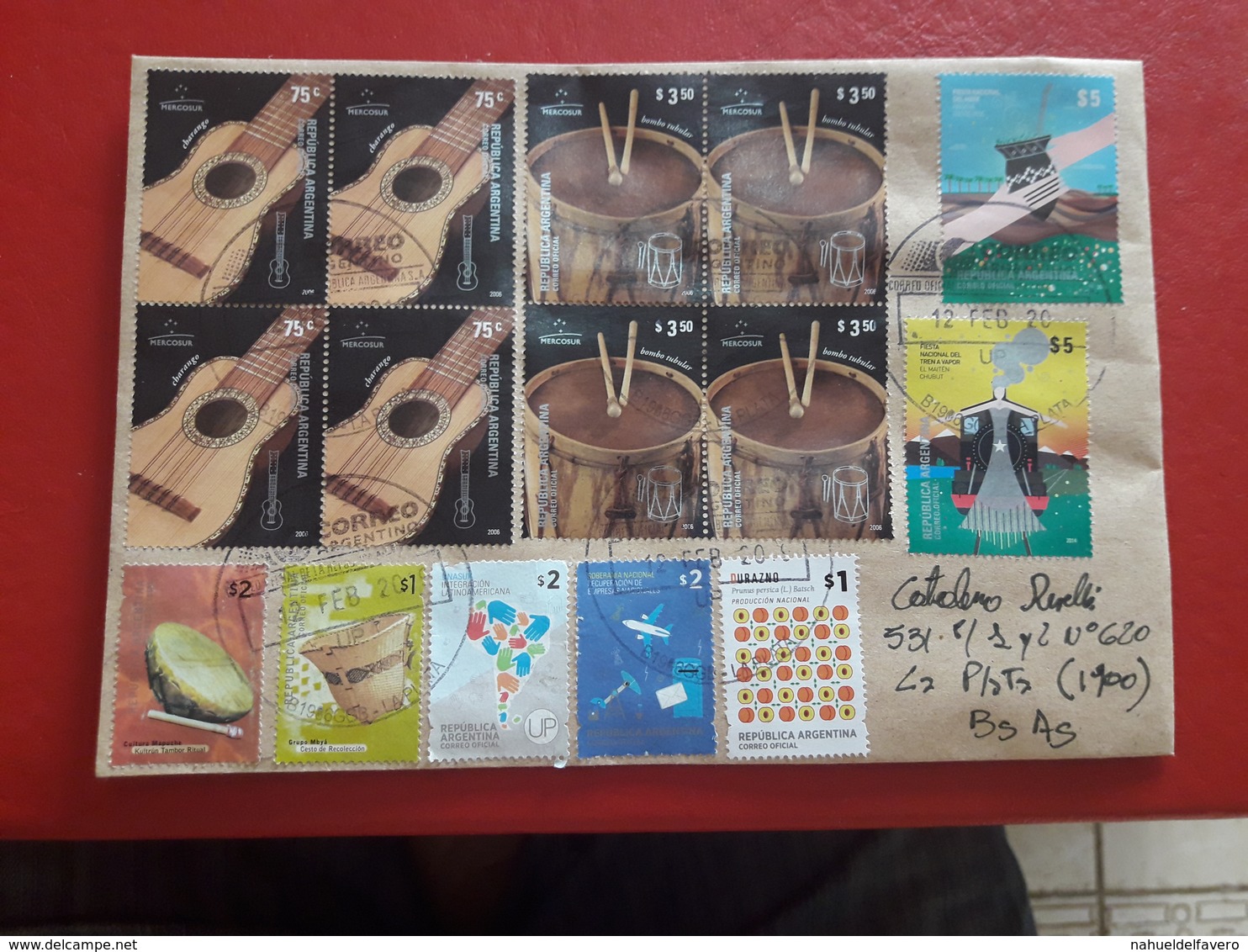 Enveloppe De L'Argentine Distribuée Avec Timbres D'instruments De Musique, Fêtes Populaires Et Autres - Cartas & Documentos