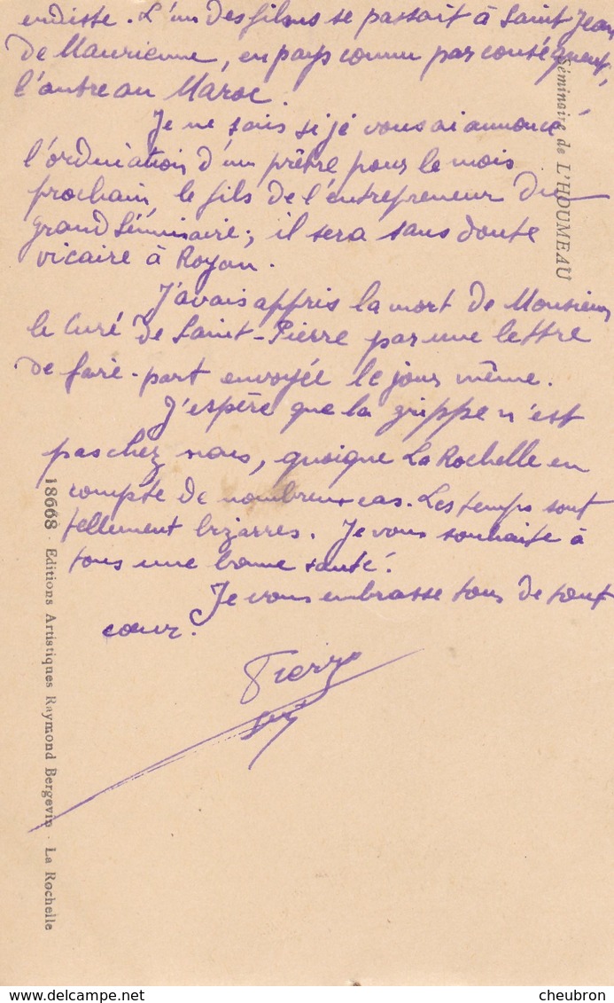 17. L'HOUMEAU. CPA.  LE GRAND SÉMINAIRE. VUE GENERALE. TEXTE  D'UN SÉMINARISTE  COLLECTION RAMUNTCHO - Autres & Non Classés