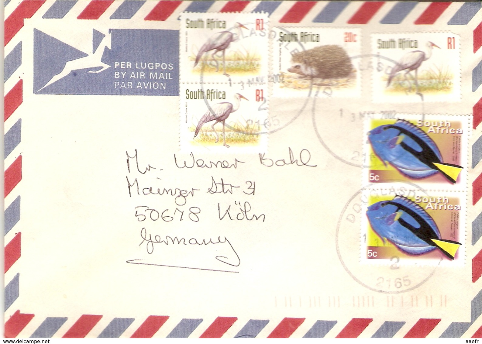 Afrique Du Sud 2002 - Lettre Par Avion/ By Air Mail De Douglasdale à Cologne/Köln - Affranchissement Composé - Covers & Documents