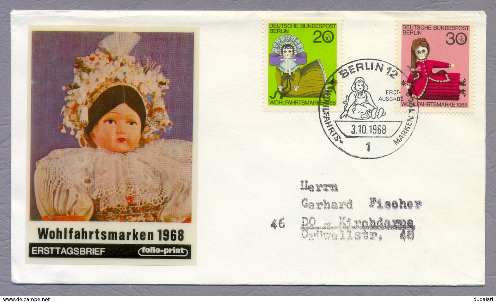 Germany Berlin 1968 2 FDC Wohlfahrt Puppen Toys Dolls Charity Stamps - Marionnettes