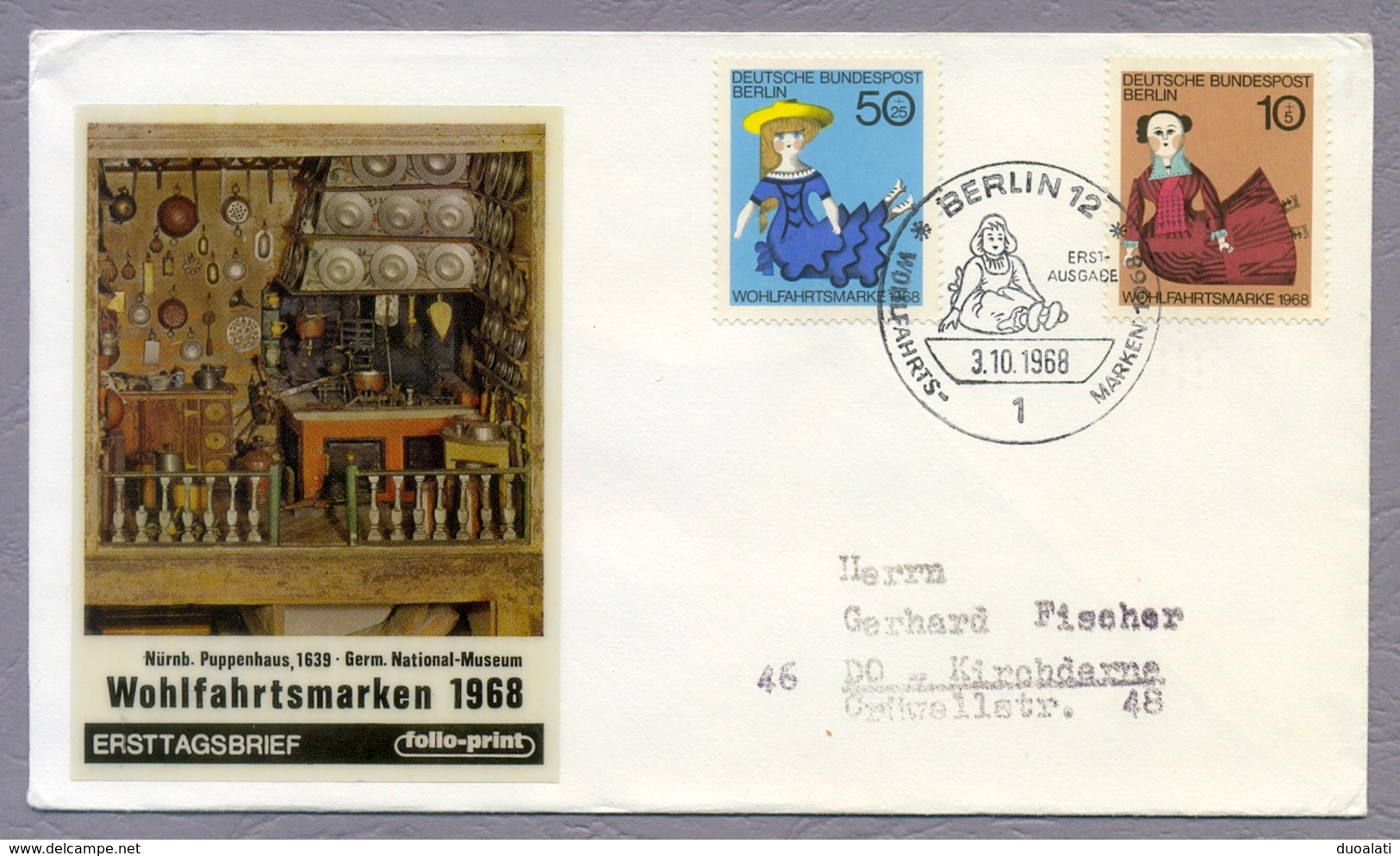 Germany Berlin 1968 2 FDC Wohlfahrt Puppen Toys Dolls Charity Stamps - Marionnettes