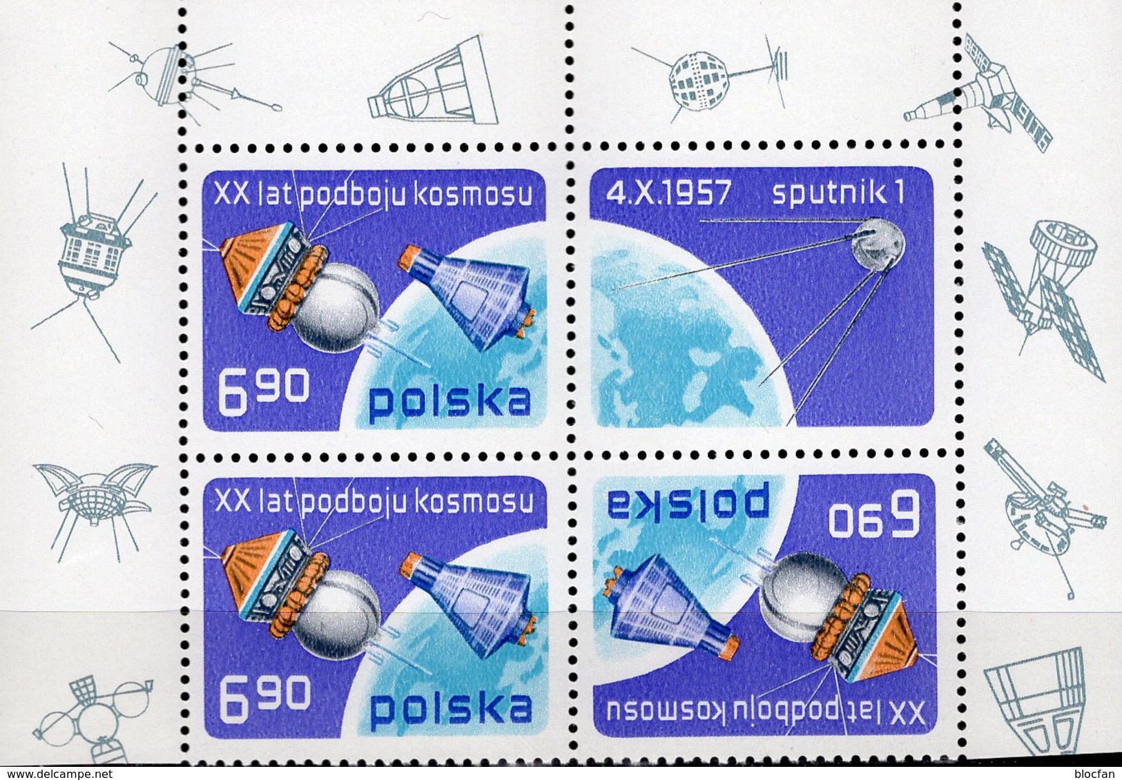 Sputnik 1977 Poland 2539 KD+VB ** 5€ Raumfahrt USA Explorer UdSSR Wostok Erde Sputnik Bloc Space Se-tenant Bf POLONIA - Variedades & Curiosidades