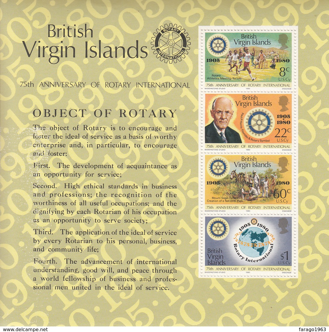 1980 British Virgin Islands Rotary International Souvenir Sheet  MNH - Iles Vièrges Britanniques