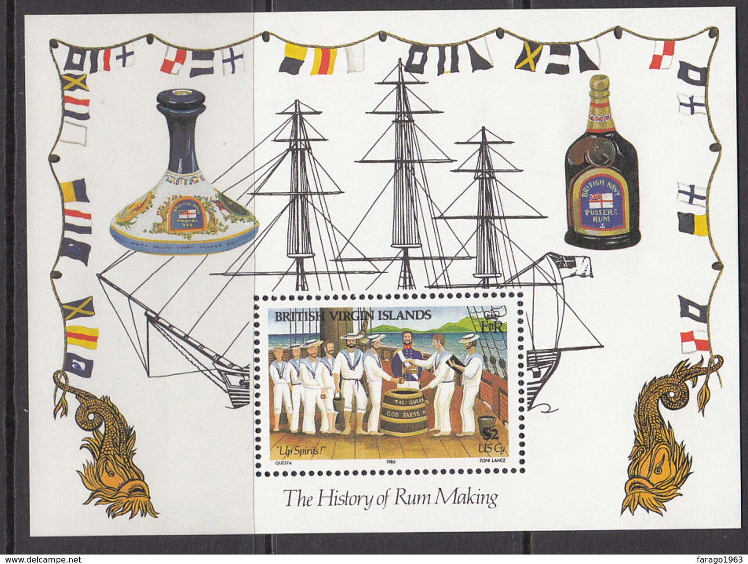1986 British Virgin Islands History Of Rum Making Alcohol Ships Navy  Souvenir Sheet  MNH - Iles Vièrges Britanniques
