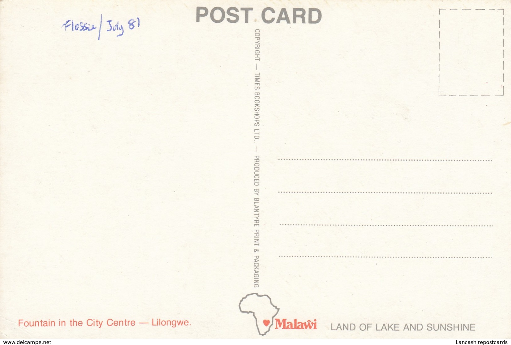 Postcard Fountain In The City Lilonge Malawi My Ref  B23382 - Malawi
