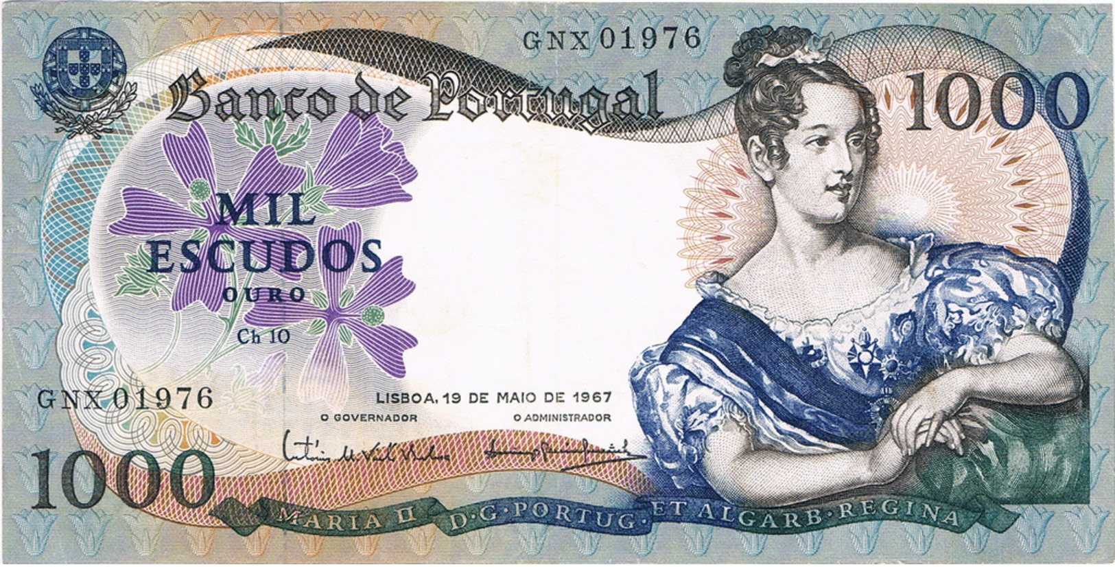 PORTUGAL - 1.000$00 (MIL ESCUDOS) CH.10- D.MARIA II.. - Portogallo
