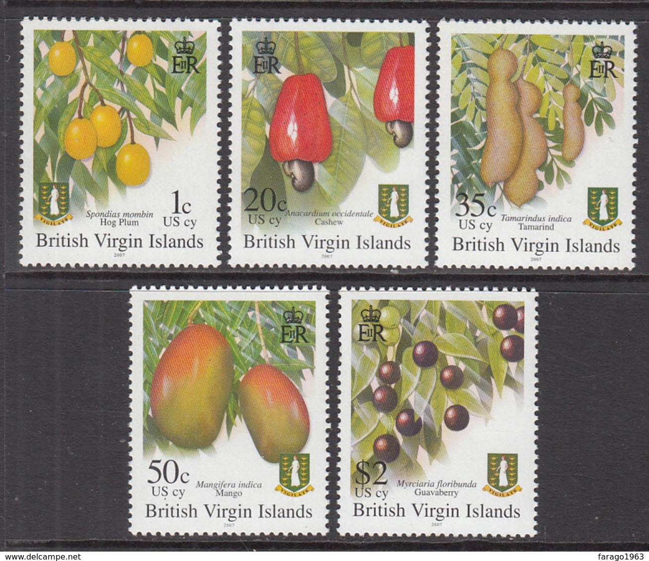 2007 British Virgin Islands  Fruit Definitives REPRINTS Complete Set Of 5  MNH - British Virgin Islands