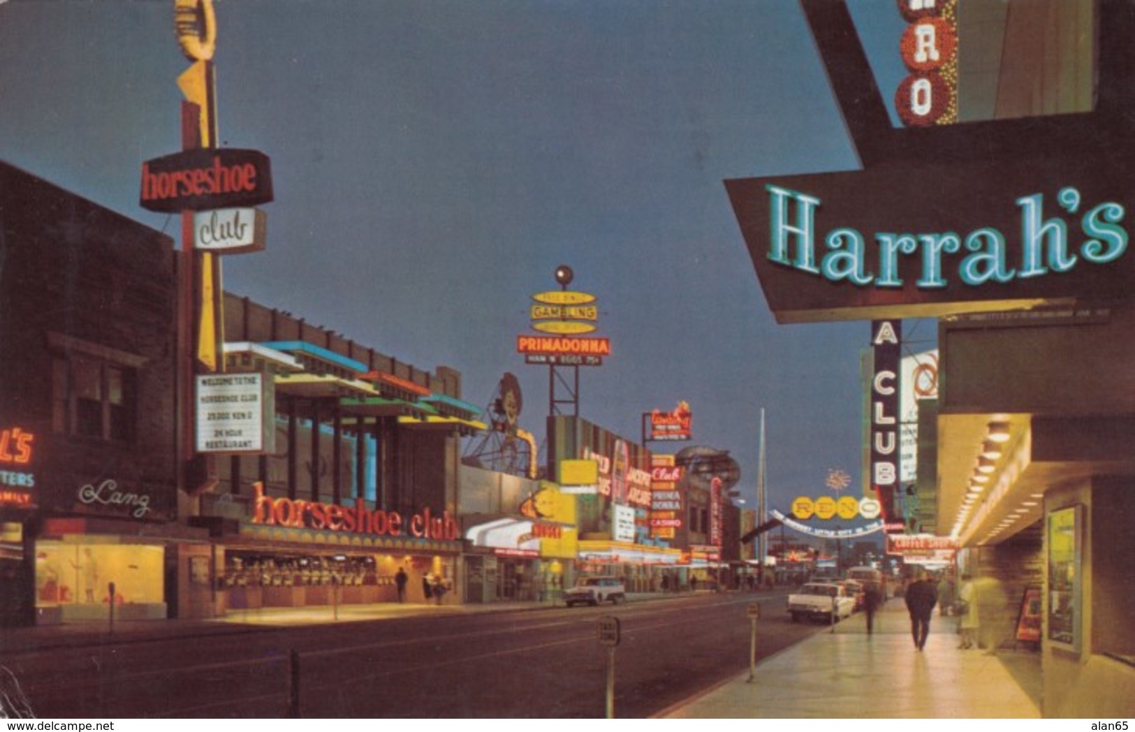 Reno Nevada, South Virginia St. Casinos, Street Scene At Night, C1960s Vintage Postcard - Reno
