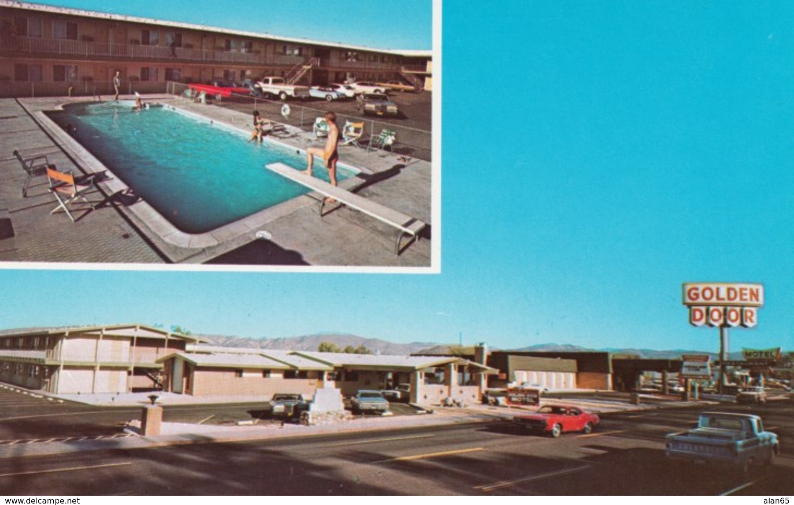 Reno Nevada, Golden Door Motel, Autos, C1960s/70s Vintage Postcard - Reno