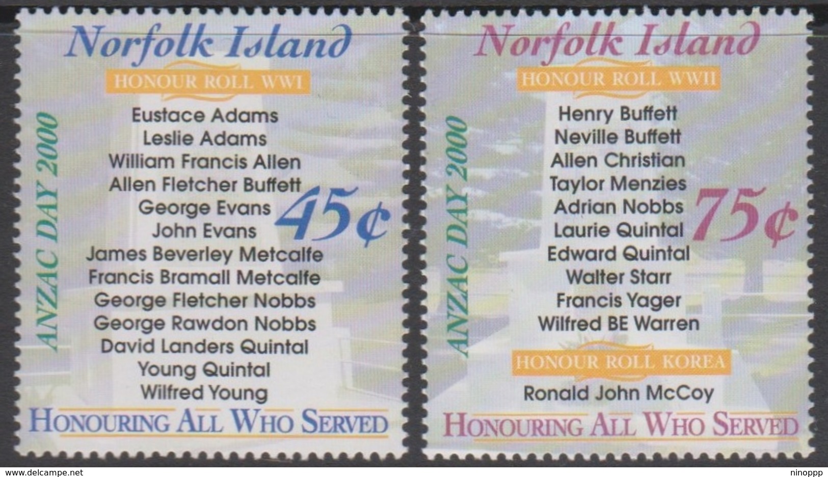 Norfolk Island ASC 715-716 2000 ANZAC Day, Mint Never Hinged - Norfolk Eiland