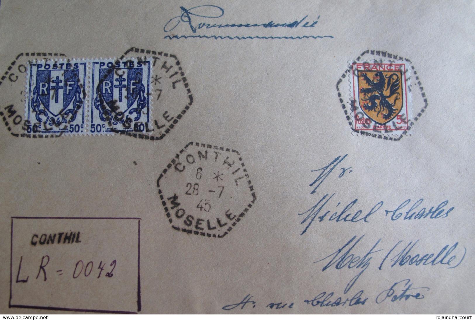 R1949/62  - TYPE CHAÎNES BRISEES - PAIRE N°673 + N°602 Sur ✉️ - RARE Cachet Hexagonal De Conthil (Moselle) + GRIFFE - Lettres & Documents