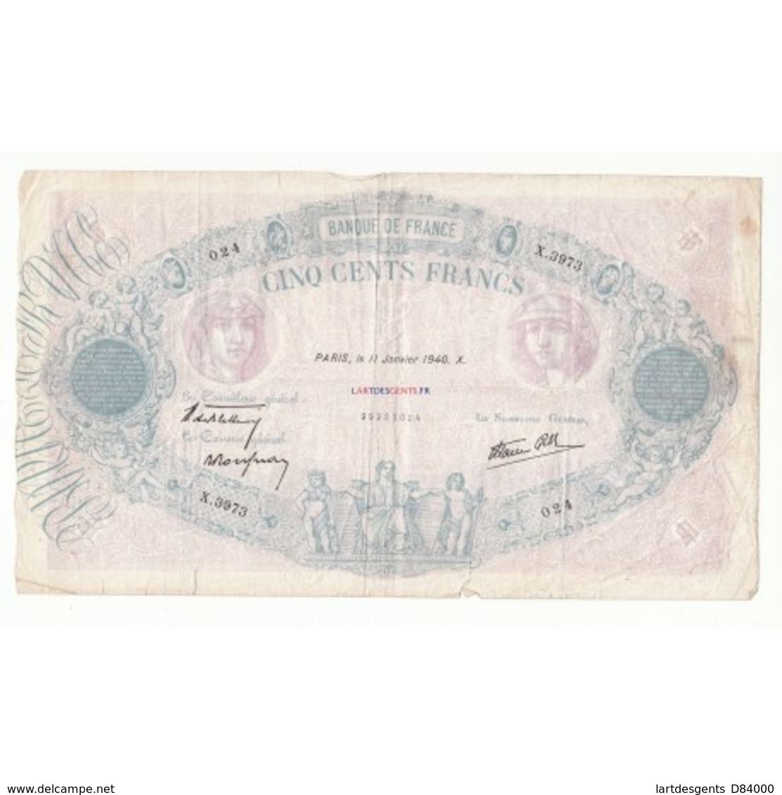 500 FRANCS BLEU ET ROSE 11 Janvier 1940 - 500 F 1888-1940 ''Bleu Et Rose''