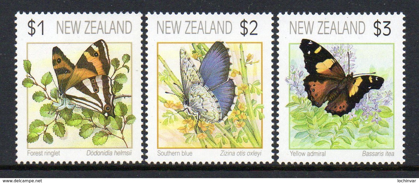 NEW ZEALAND, 1991 BUTTERFLIES 3 HI VAL MNH - Unused Stamps