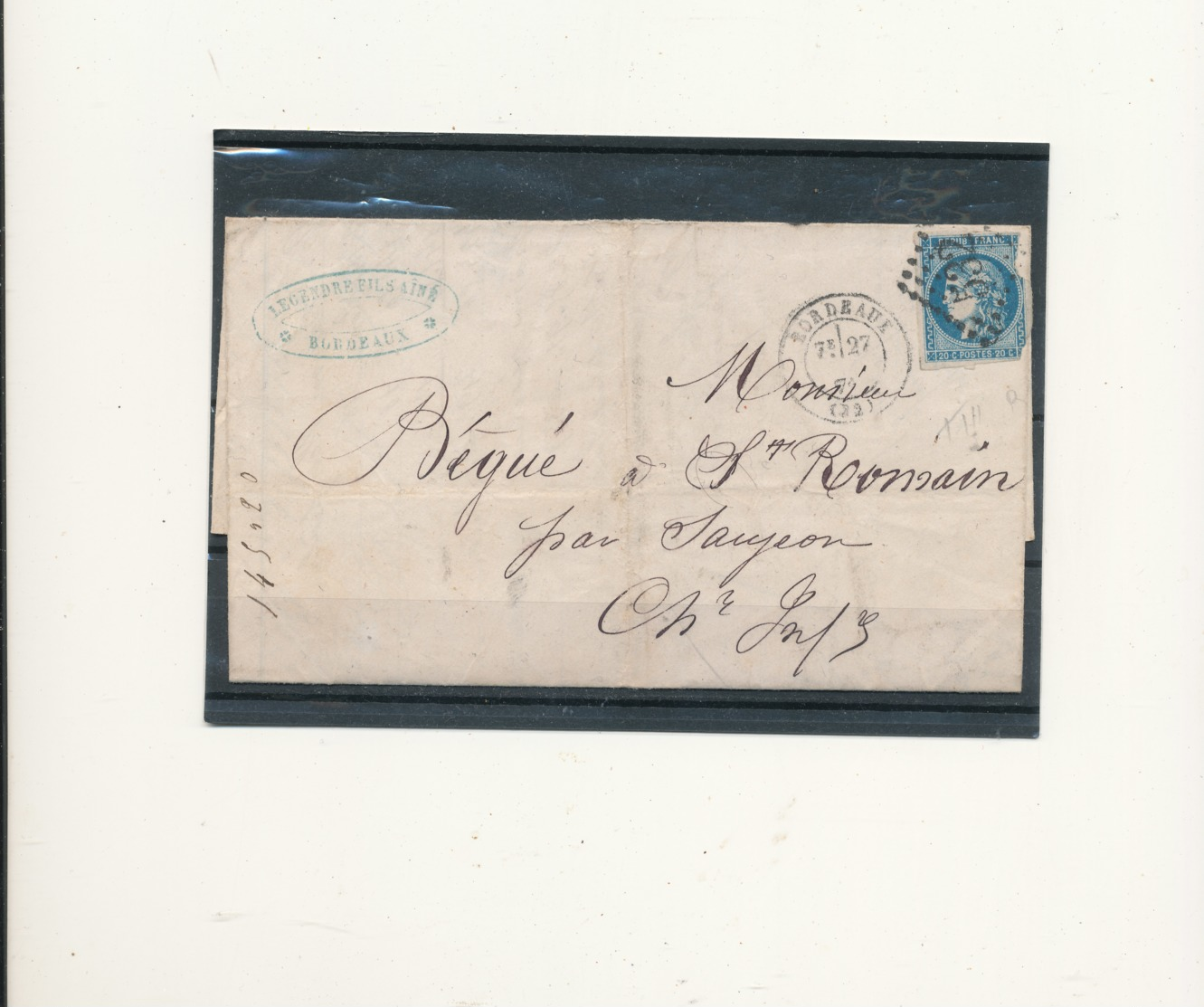 N°45 BORDEAUX SUR LETTRE NUANCE ET OBLITERATION - 1870 Bordeaux Printing